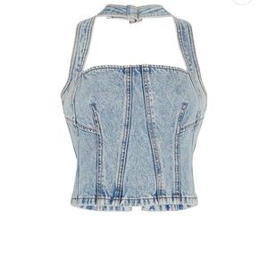 GRLFRND Light Blue Denim Halter Bustier Top